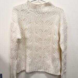 I crew pointelle cable knit sweater in ivory white mock neck small sweater